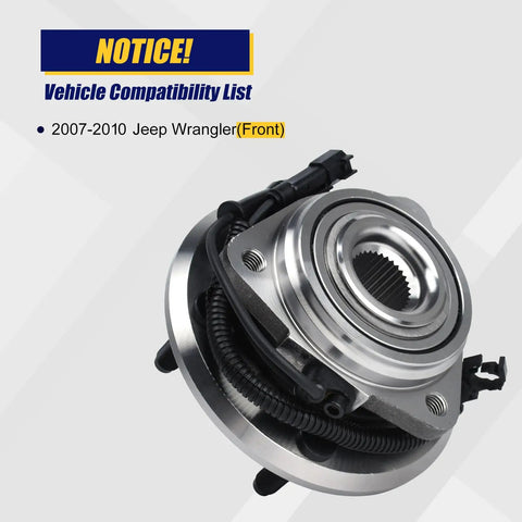 2 Pack Front Wheel Bearing And Hub Assembly 513272 For 2007 2008 2009 2010 Jeep Wrangler Front With 5 Lug Bolts And ABS Compatible Direct Fit Replacement Ready To Roll, showing front view