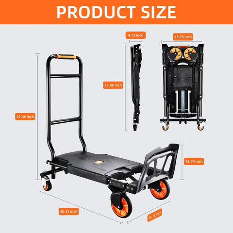 Dimensions of Folding Hand Truck For Heavy Lifting And Moving Luggage Shopping Office Travel With Four Wheel Rotation Durable Steel Frame