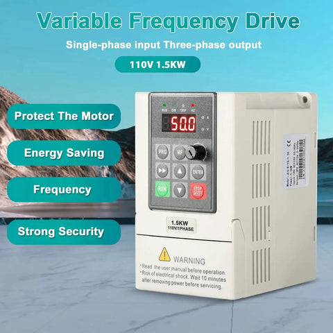 110V Variable Frequency Drive For Motor Speed Control With 1.5 kW Output, Converts Single Phase To Three Phase, CNC Ready Power Converter