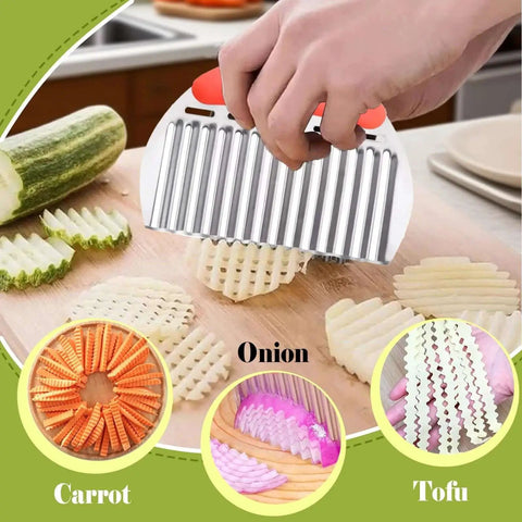 Crinkle Cut Kitchen Cutter For Restaurant Style Fries And Waffle Fries Stainless Steel With Comfortable Handle From FANTEXY Pro Veggie Chopper For Potatoes Carrots Cucumbers used on vegetables