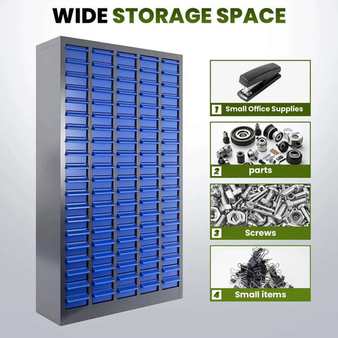 Massive 100 Drawer Grey ABS Parts Cabinet Built Tough With Adjustable Drawers For Electronics Small Parts And Hardware Heavy Duty Industrial Storage Locker