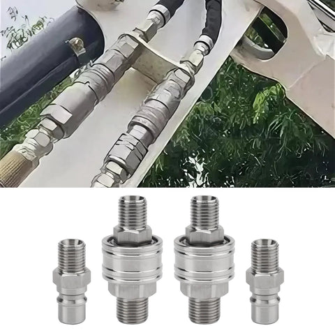 Joytrace M16-M14 dual-channel hydraulic adapter kit; four metal adapters with threaded ends for mini excavator hoses