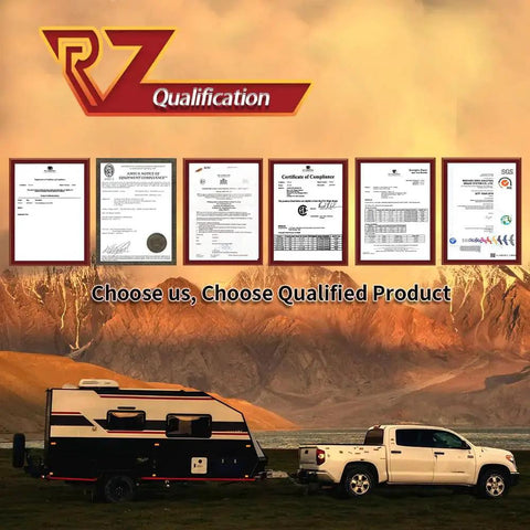 RV Murts 2pc 10-in electric trailer brake magnet kit banner with certificates; travel trailer and white pickup on grass
