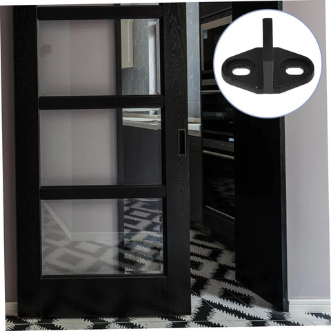 Sliding Barn Door Floor Guide Rail Low Profile Hardware Swing Stopper installed on glass door track