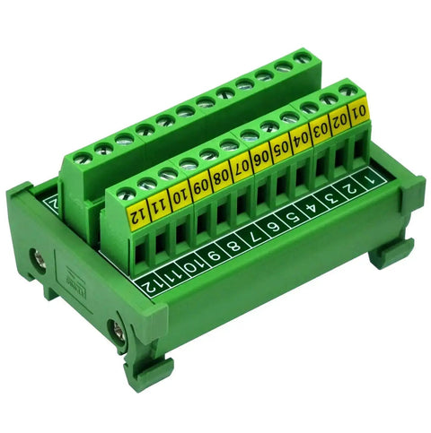 Heavy Duty Rail Mount 12 Position Screw Terminal Block Distribution Module Built For Industrial Control, 24A Per Position