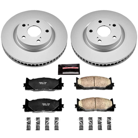 PowerStop front brake kit; two coated rotors and four Z17 ceramic pads for Lexus ES/Camry/Avalon (CRK3053) front view
