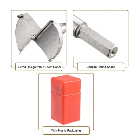 Pro Grade Forstner Drill Bit 53mm Tungsten Carbide Wood Hole Saw showcasing carbide cutter, round shank, and packaging