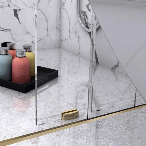Bottom Guide For Sliding Shower Door In Brushed Gold Finish, 2 By 1 Inch Size, Glass Clamp For 1/4 To 3/8 Inch Glass Thickness