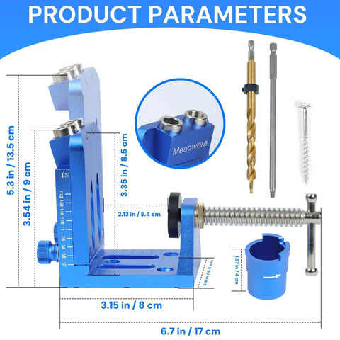 Pocket Hole Jig Kit With Adjustable Drill Guide And Stop Collars, includes 30 screws, Allen wrench, ideal for wood joinery
