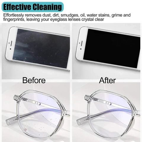 Solid Color Microfiber Eyeglasses Cleaning Cloth Keychain Portable Lens Wipes showing effective cleaning on phone and glasses.