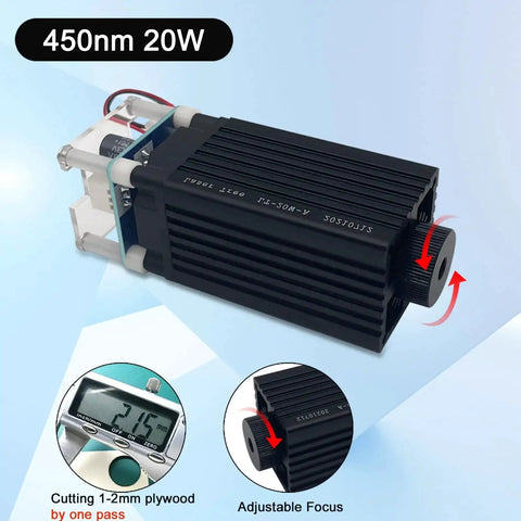 4W Laser Engraver Module With Adjustable Focus For DIY Wood Paper Leather Projects showing 450nm class 4 laser head