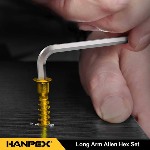 Long Arm Ball End Hex Key Set Hanpex 18 Piece With Metric And Imperial Allen Wrenches in use on a screw.
