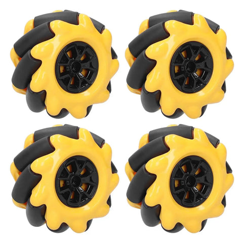 Set of 4 bold yellow-black Mecanum Wheel 60mm for smart robot car parts, omnidirectional wheel kit set of 2 with high torque.