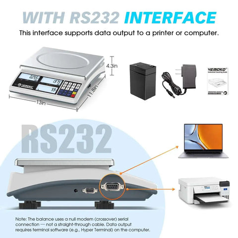 Pro Grade Industrial Counting Scale For Small Parts With 30 Kg And 66 Lb Capacity, 1G Precision, RS232 interface for data output.