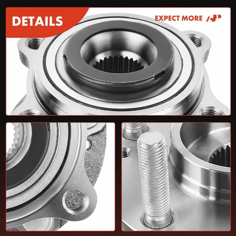 Close-up details of 2X Front Wheel Bearing And Hub Assembly 5 Lug Fits Hyundai Sonata 2015-2019, Tucson 2016-2021, Veloster N 2020-2022, Nexo, Optima 2017-2020, Sportage, Cadenza For Hyundai And Kia Vehicles showing metal parts and components