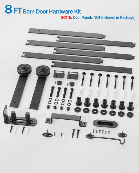 Heavy Duty Sliding Barn Door Hardware Kit With 8Ft Black Steel Track Rail Industrial Grade Roller System Handles And Latch
