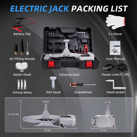 STANDTALL 3T 12V electric car jack kit in carrying case with accessories for sedans and SUVs
