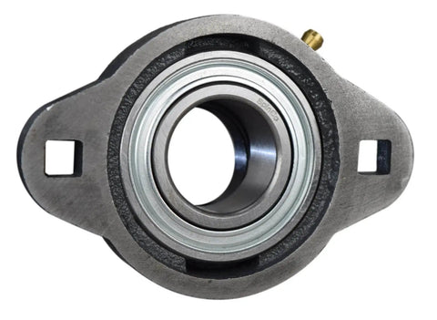 Front view of High Quality Ductile Iron Two Bolt Flange Bearing With Cam Lock Collar And Grease Zerk For One And A Quarter Inch Shaft