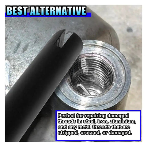 Complete M6 X 1.0 Thread Repair Kit With Helicoil Inserts, close-up view of a helicoil insert in a metal thread for auto repair