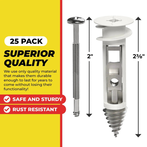 Heavy Duty Drywall Anchors And Screws Kit With Toggle Anchors Self Drilling Zinc Plastic For Secure Hanging Of Pictures And Shelves Includes 25 Pack Durable Corrosion Resistant Fasteners For Quick Install