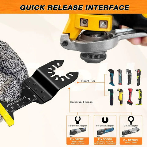 Titanium Coated 31 Piece Oscillating Tool Blades Set For Metal Wood Plastic With Quick Release Attachment in use
