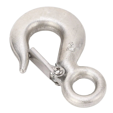 Adfaga 1T S304 stainless steel lifting hook with latch, 110mm length, 19mm ring diameter