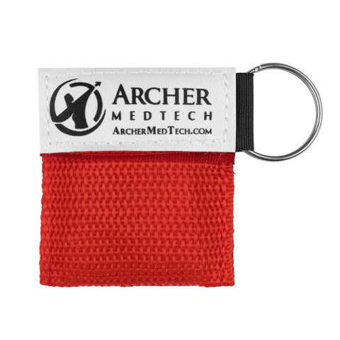 Red nylon keychain pouch for Grab And Go Pocket CPR Mask Kit With One Way Valve For Keychain Or Bag Access 6 Pack Emergency Face Shields.