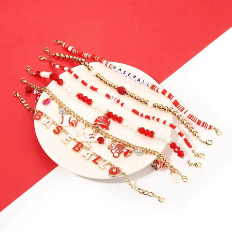 Six Piece Baseball Trucker Hat Chains for Women and Men Detachable DIY Hat Jewelry Beaded Charms Style D on white surface