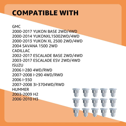 15 Pcs Camber Alignment Guide Pins Set For Silverado Sierra Tahoe Suburban Yukon Escalade Hummer H2 H3 Suspension Systems Durable Zinc Plated Iron Pins For Precise Wheel Camber Alignment And Easy Installation For Trail Ready Rigs displayed with compatible vehicle list