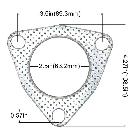YGQ exhaust gasket, 2.5-inch bore, 3-bolt muffler flange, high-temp with fire ring, 2-pack