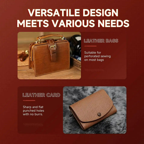 Leather bags and card case highlighting use of Pro Grade 3 Piece Prong Punch Tool Set For Leather Crafting for precise sewing and punching