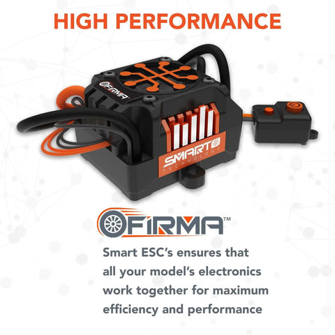 Firma 130A Brushless Smart ESC and 1900Kv Sensorless Motor Combo with Telemetry, black and orange design, front view
