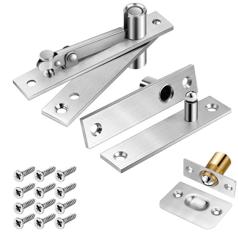 1 Pack Heavy Duty Pivot Hinge Set With Door Ball Catch for Wood Doors, stainless steel, 360-degree rotation, includes screws