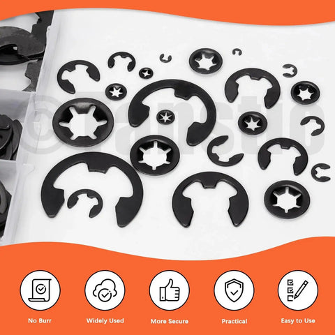 Tanstic 260-piece set of black internal-tooth star lock washers and retaining rings for machinery
