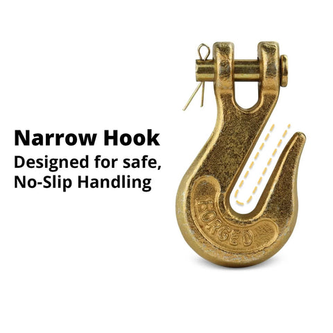 G70 Five Sixteenth Inch Chain Hook Pack Of Four Heavy Duty Clevis Grab Hooks For Grade 70 Chain, forged steel, narrow design.