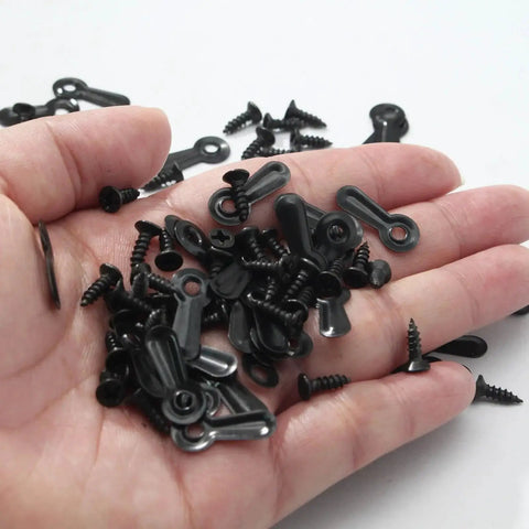 100 Pack Metal Picture Frame Turn Buttons And Screws For Hanging Pictures Black Backing Clips Frame Hardware Kit in hand view