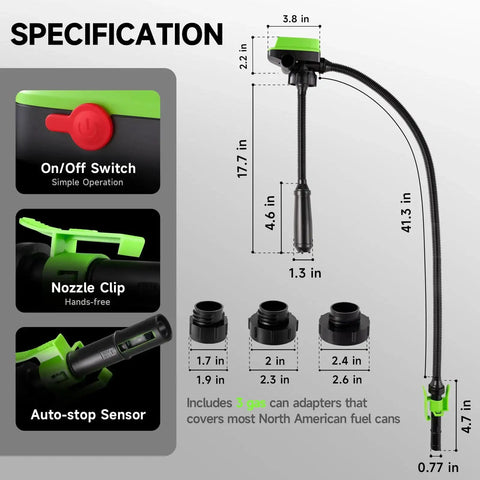 Fuel Transfer Pump With Auto Stop Sensor 3.2 GPM Portable Gas Can Pump For Diesel And Gasoline With 41 Inch Hose
