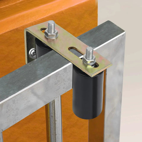 Universal Adjustable Heavy Duty Sliding Gate Rollers Kit With L Shaped Brackets installed on metal frame