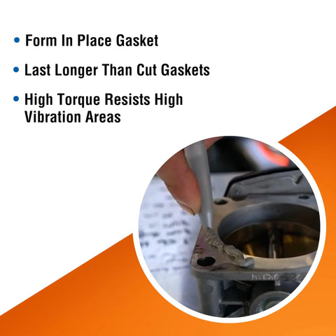 Permatex Ultra Grey RTV silicone gasket maker, 3.5 oz, being applied to a flange surface