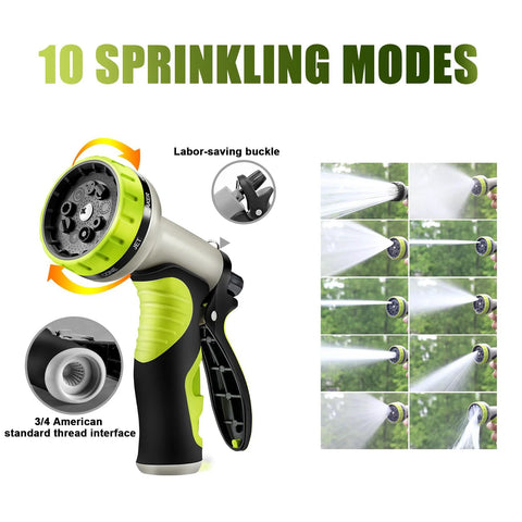 Yellow 50ft stainless steel garden hose with 10-function spray nozzle; heavy-duty, flexible, kink-resistant