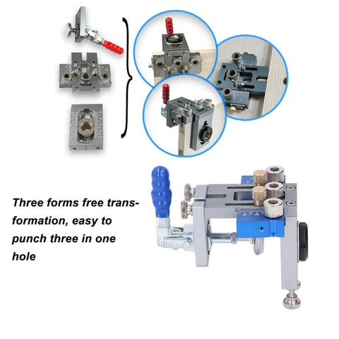 Woodworking Dowel Jig Kit Drill Guide Locator Pro Grade Adjustable Multifunctional Tool with Three Positioning Functions