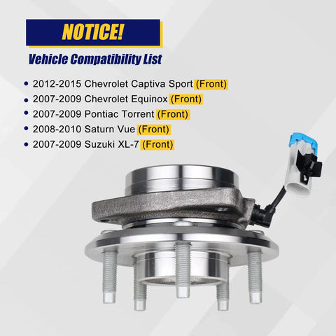 2 Pack Front Wheel Hub Bearing Assembly Compatible With 2007 2009 Chevy Equinox 5-Lug With ABS, product display