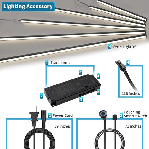 LED Recessed Lighting Kit For Wood Slat Walls And Cabinets Six Self Adhesive Light Bars With Smart Touch Switch 3000K Warm White