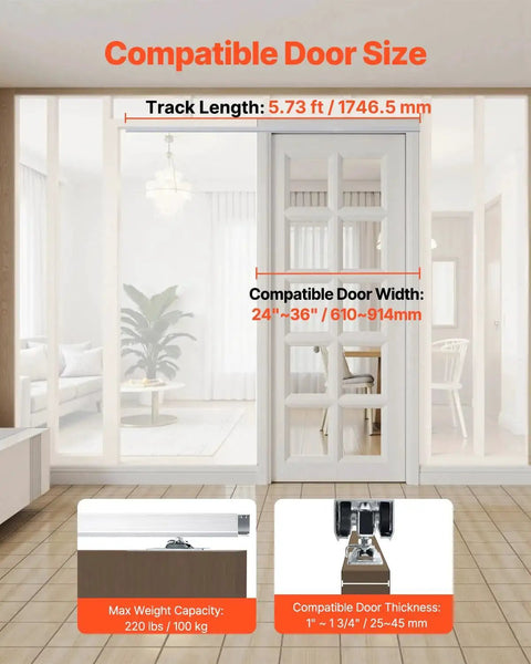 Sliding Pocket Door Hardware Track Kit With 5.73 Ft Heavy Duty Commercial Grade Track Set for 24 to 36 Inch Wide Single Doors