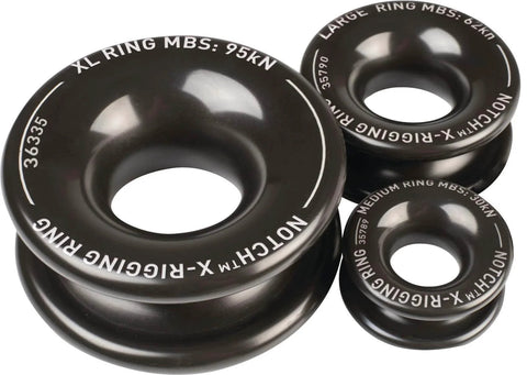 XRing Large 28mm Inner Diameter 20mm Rope Capacity Black Aluminum Ring in various sizes for rigging and marine applications.