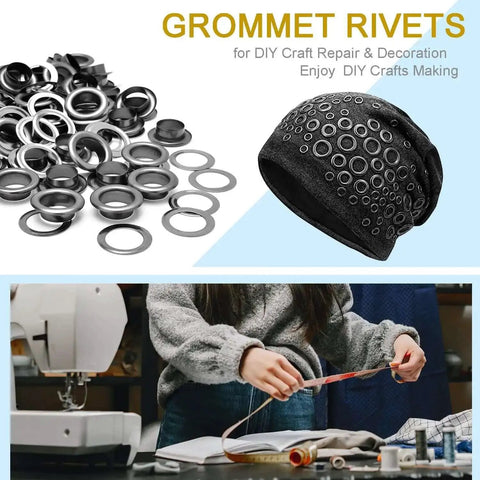 Dope Half Inch Eyelets And Grommet Kit With Washers 100 Sets Black Metal Grommets in use for DIY fabric projects