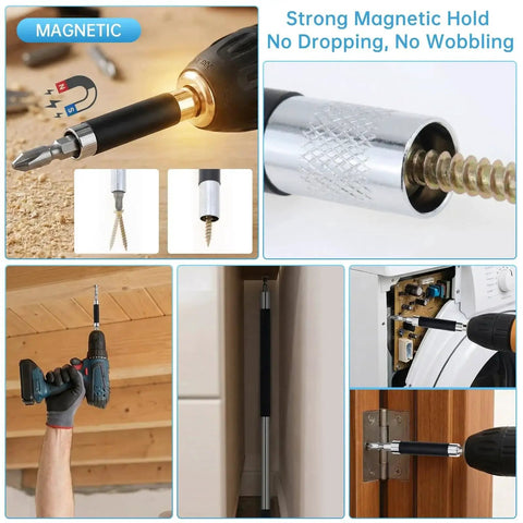 ChgImposs magnetic screw-drive guide bit holder set, 3 pcs with 80/120/140 mm extensions, shown attached to a drill