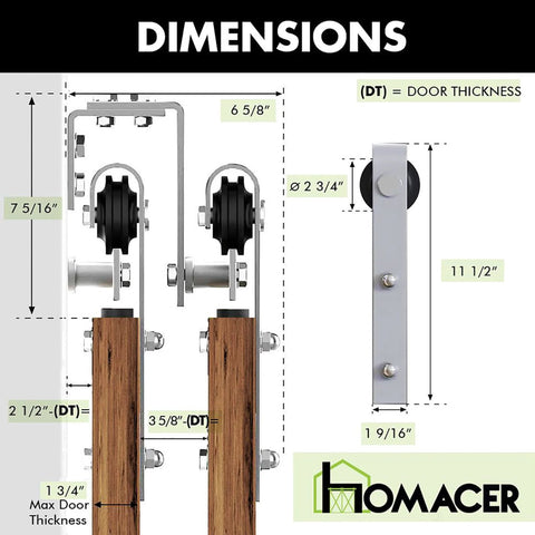 Dimensions diagram of Brushed Nickel Double Track U Shape Bypass Sliding Barn Door Hardware Kit For Two Doors 5.5ft