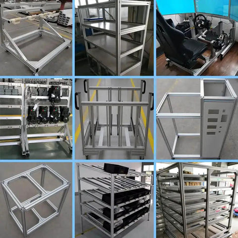 Various aluminum structures using Corner Brackets For 4040 Aluminum Extrusion 5 Hole T Shape Joint Plates Set Four Pieces Black.