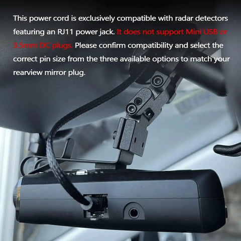 Installed 16.5 Inch Radar Detector Hardwire Power Cord With RJ11 Plug in car mirror setup
